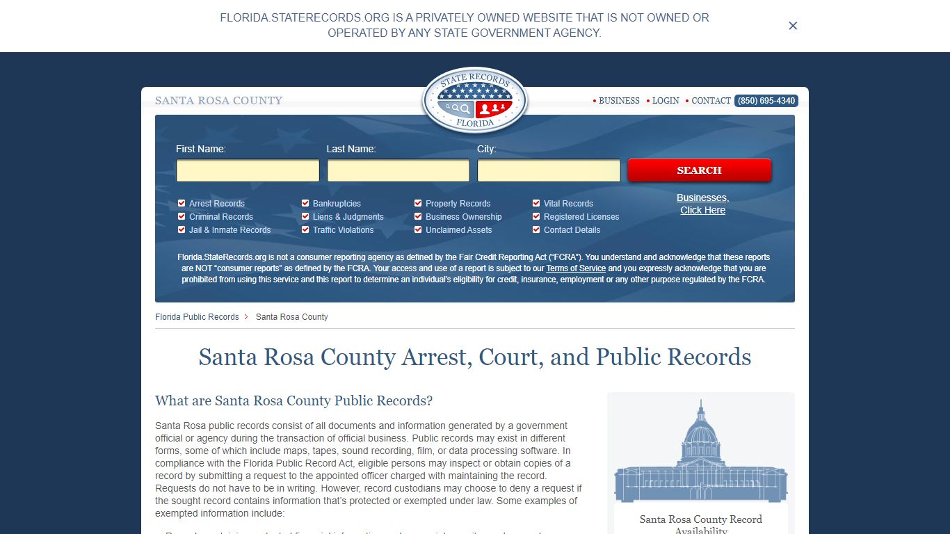 Santa Rosa County Arrest, Court, and Public Records